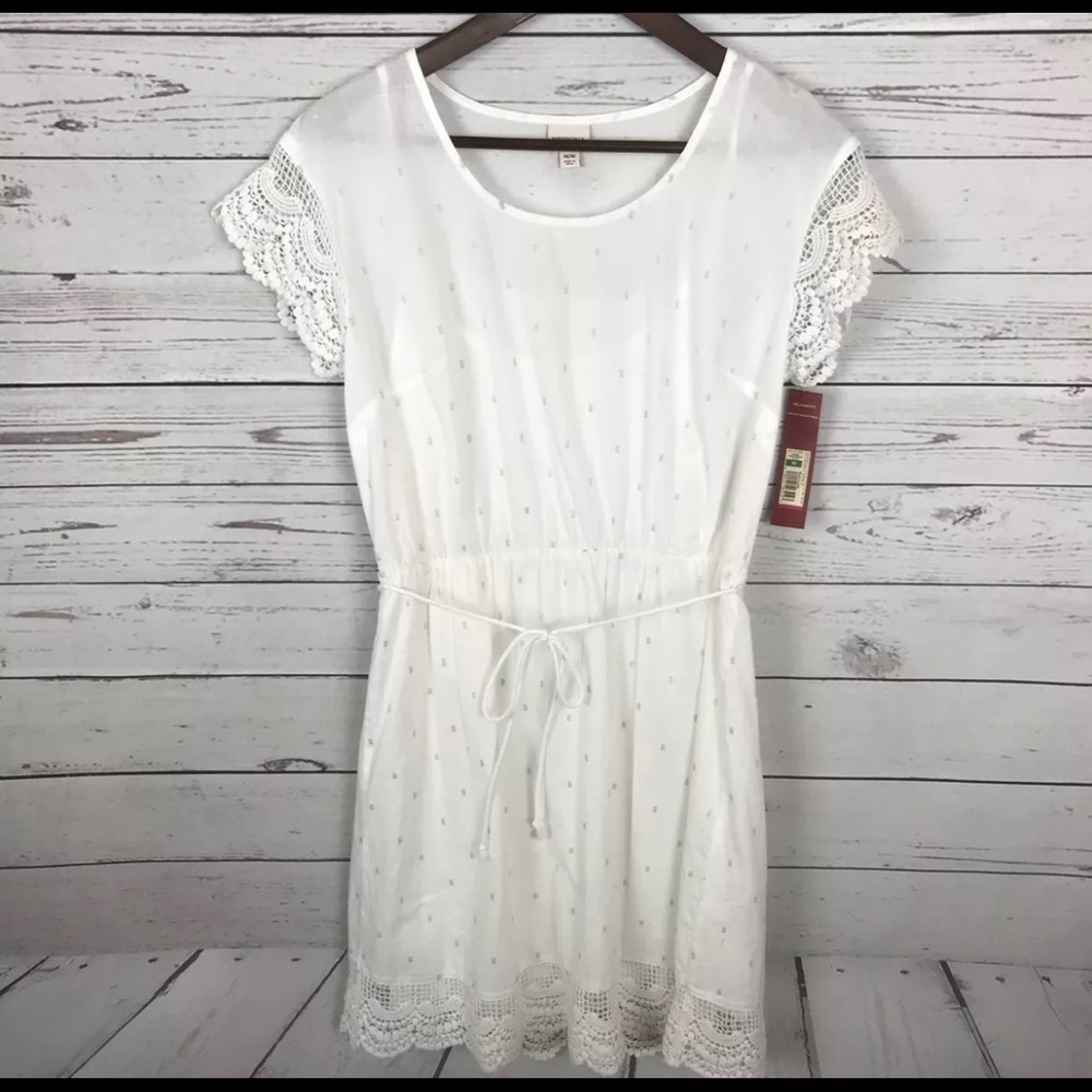 Merona White Mini Dress with Crochet Trim